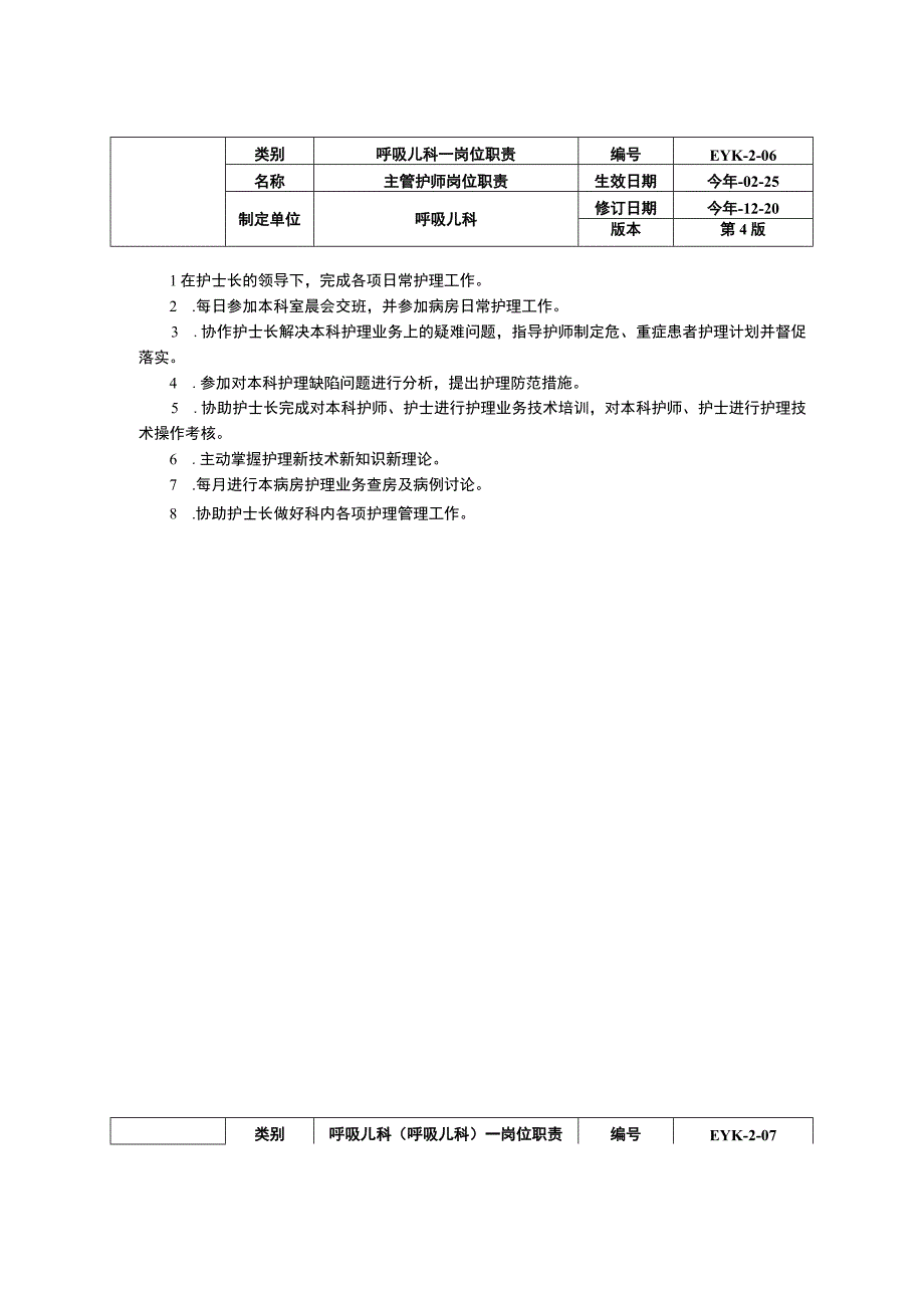 呼吸儿科岗位职责三甲资料修订版病房护士长岗位职责主管护师岗位职责护师岗位职责.docx_第2页