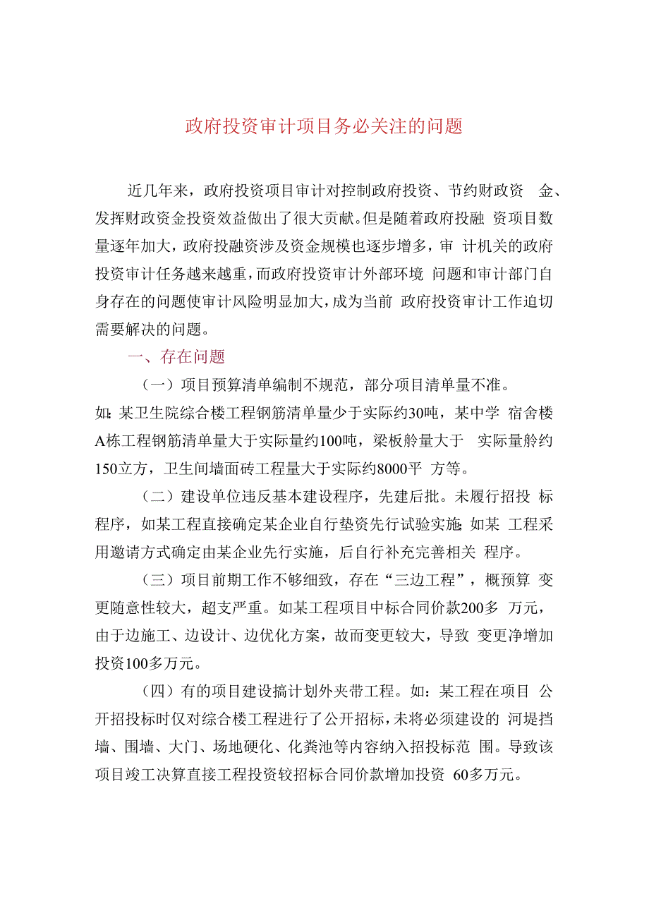 政府投资审计项目务必关注的问题.docx_第1页