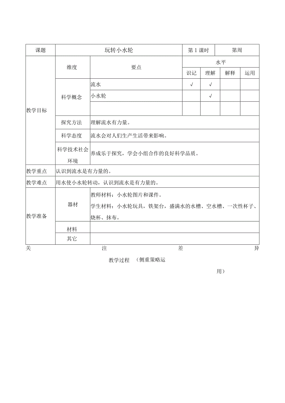 新苏教版一年级科学下册第5课《玩转小水轮》教案.docx_第1页