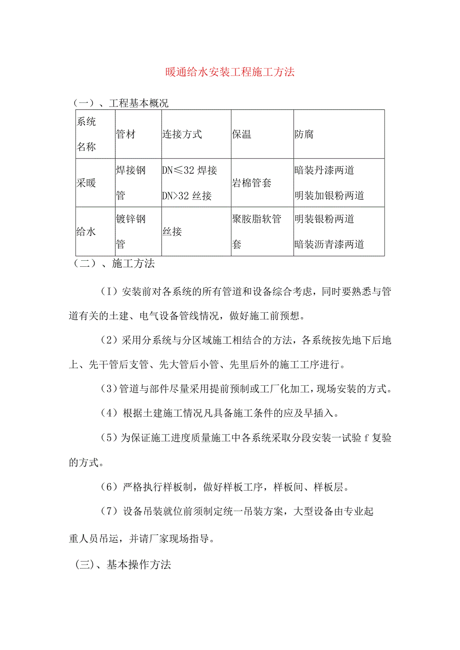 暖通给水安装工程施工方法.docx_第1页