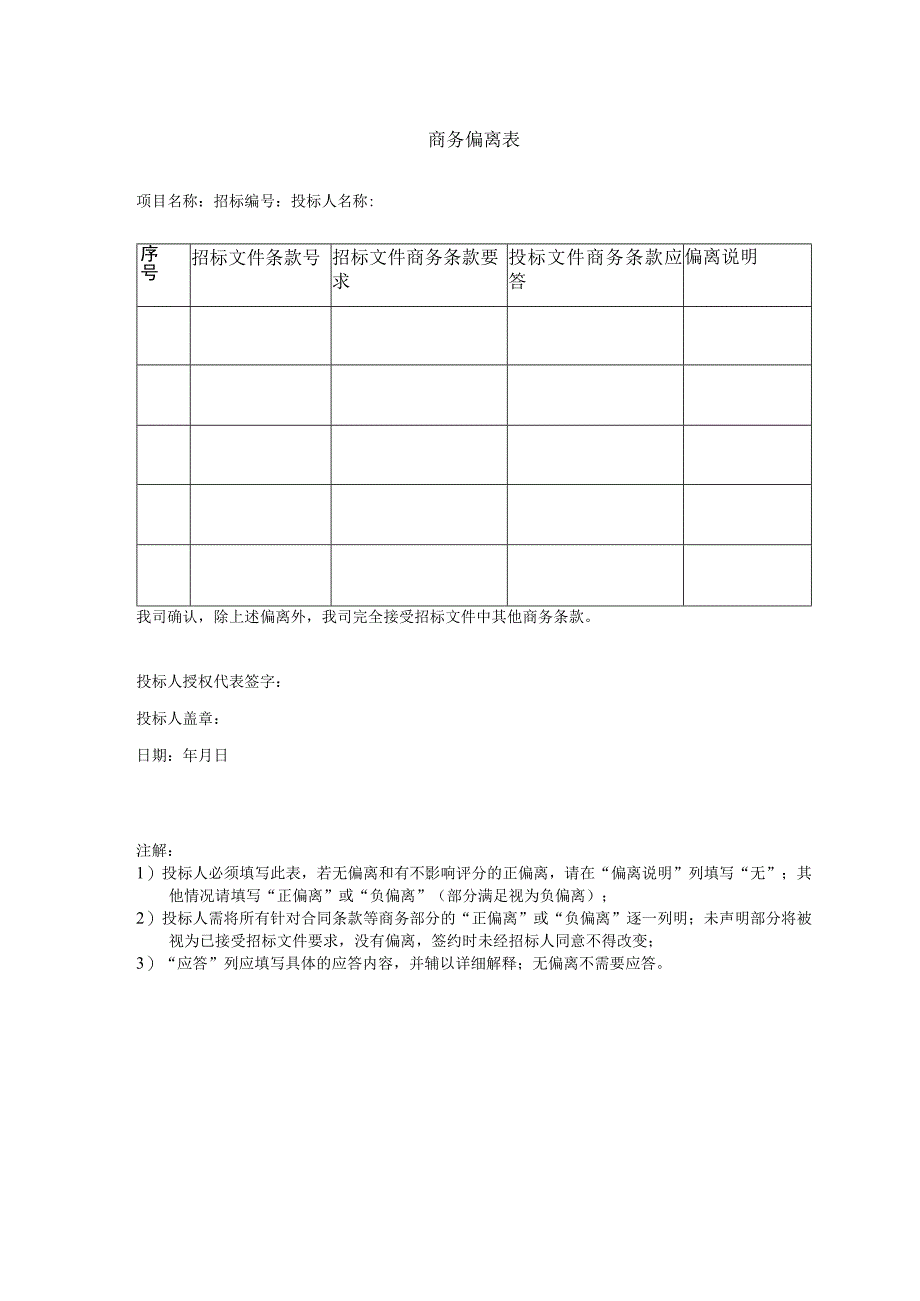 文档模版_投标偏离表（商务和技术）.docx_第1页