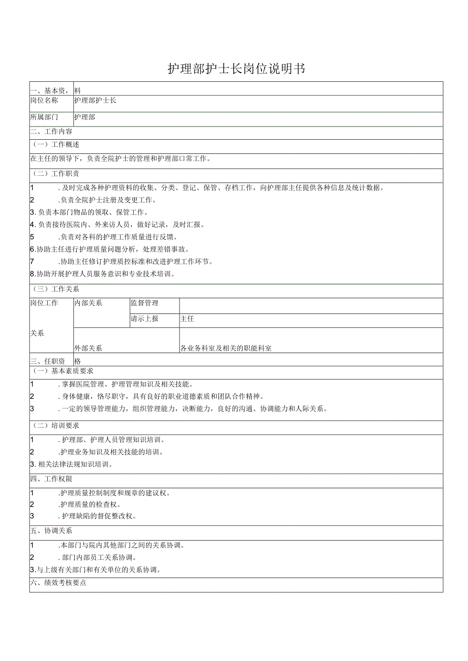 护理部护士长岗位说明书.docx_第1页