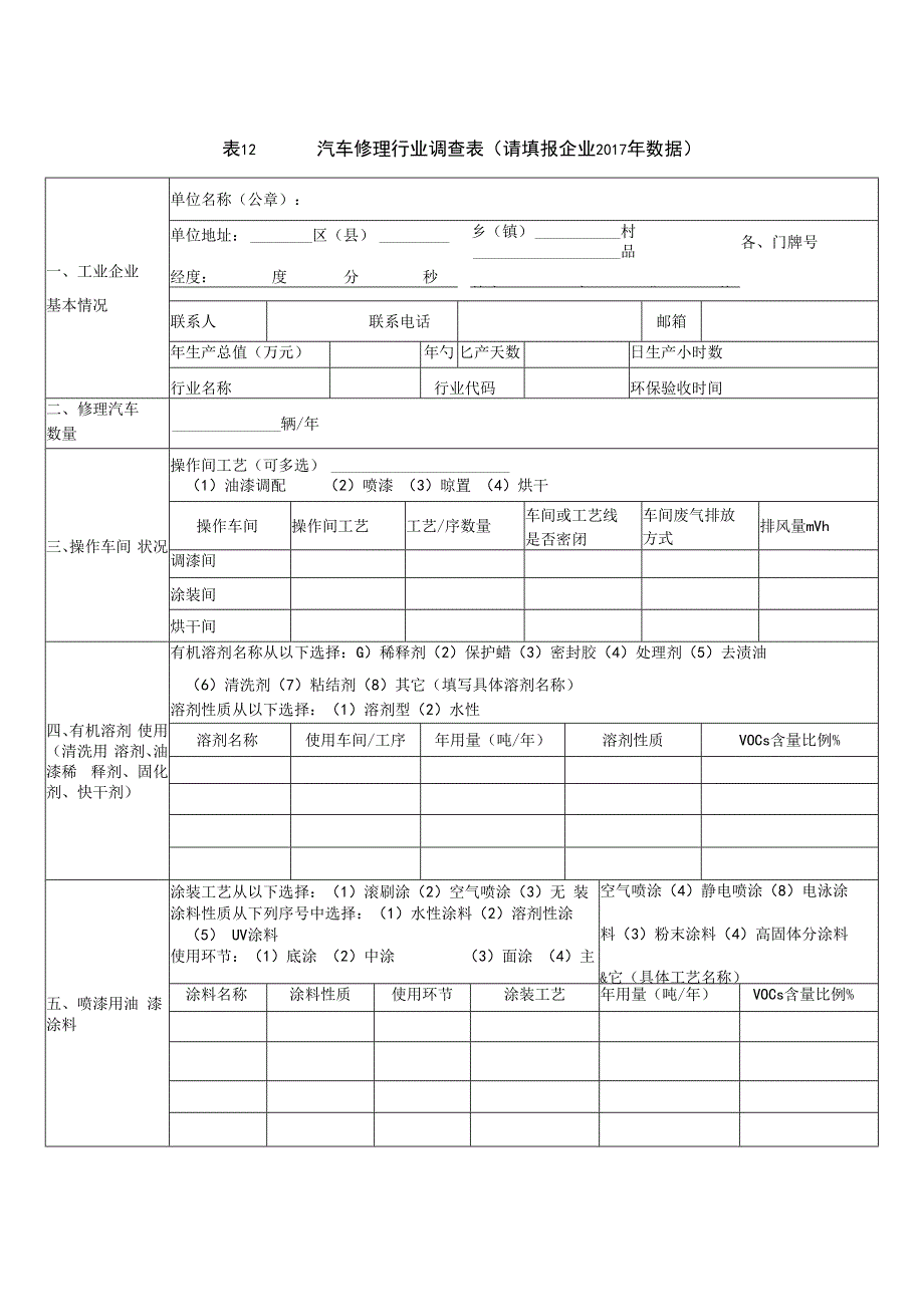 有机污染物调查材料表12 汽车修理行业调查表.docx_第1页