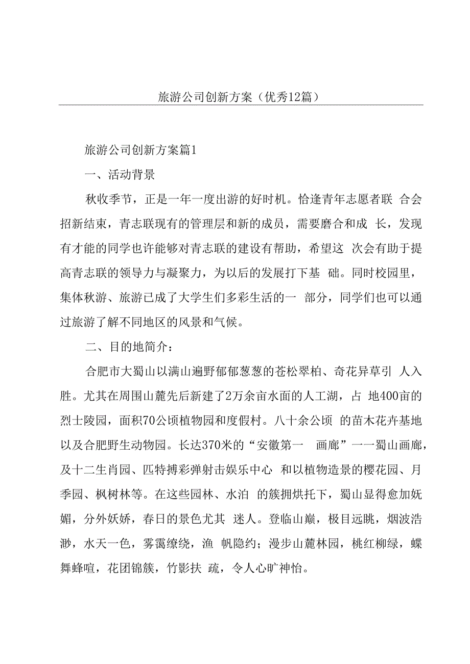 旅游公司创新方案(优秀12篇).docx_第1页