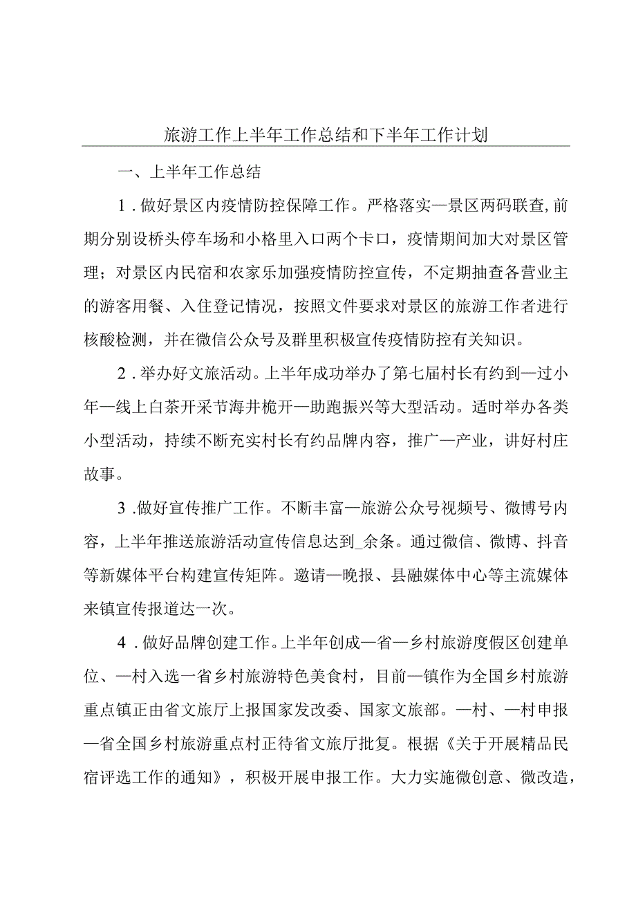 旅游工作上半年工作总结和下半年工作计划.docx_第1页