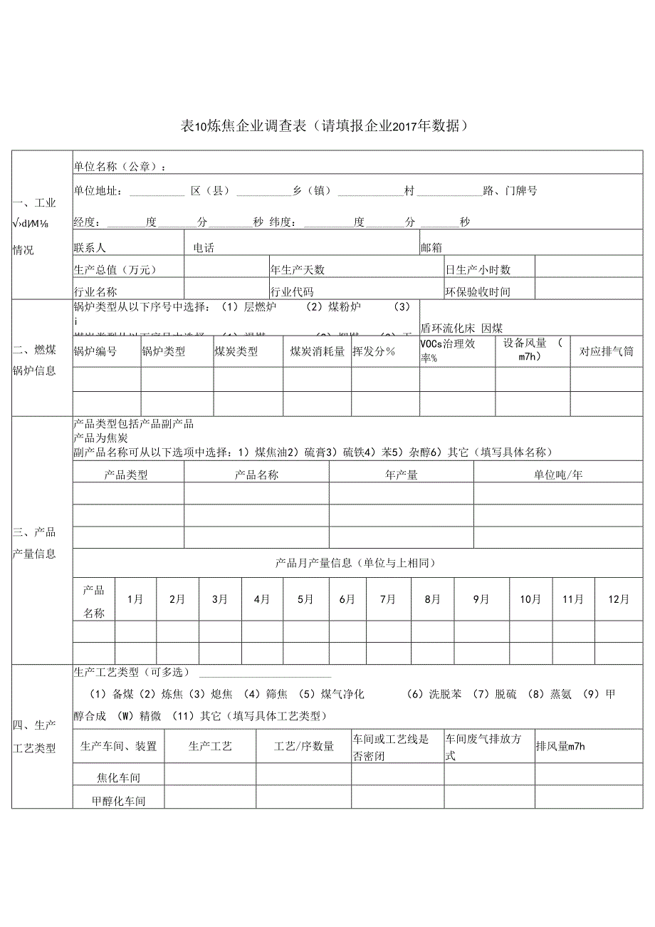 有机污染物调查材料表10炼焦企业调查表.docx_第1页