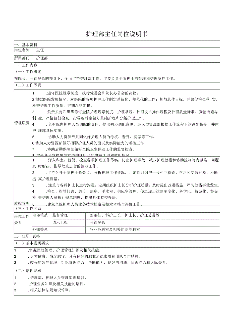 护理部主任岗位说明书.docx_第1页