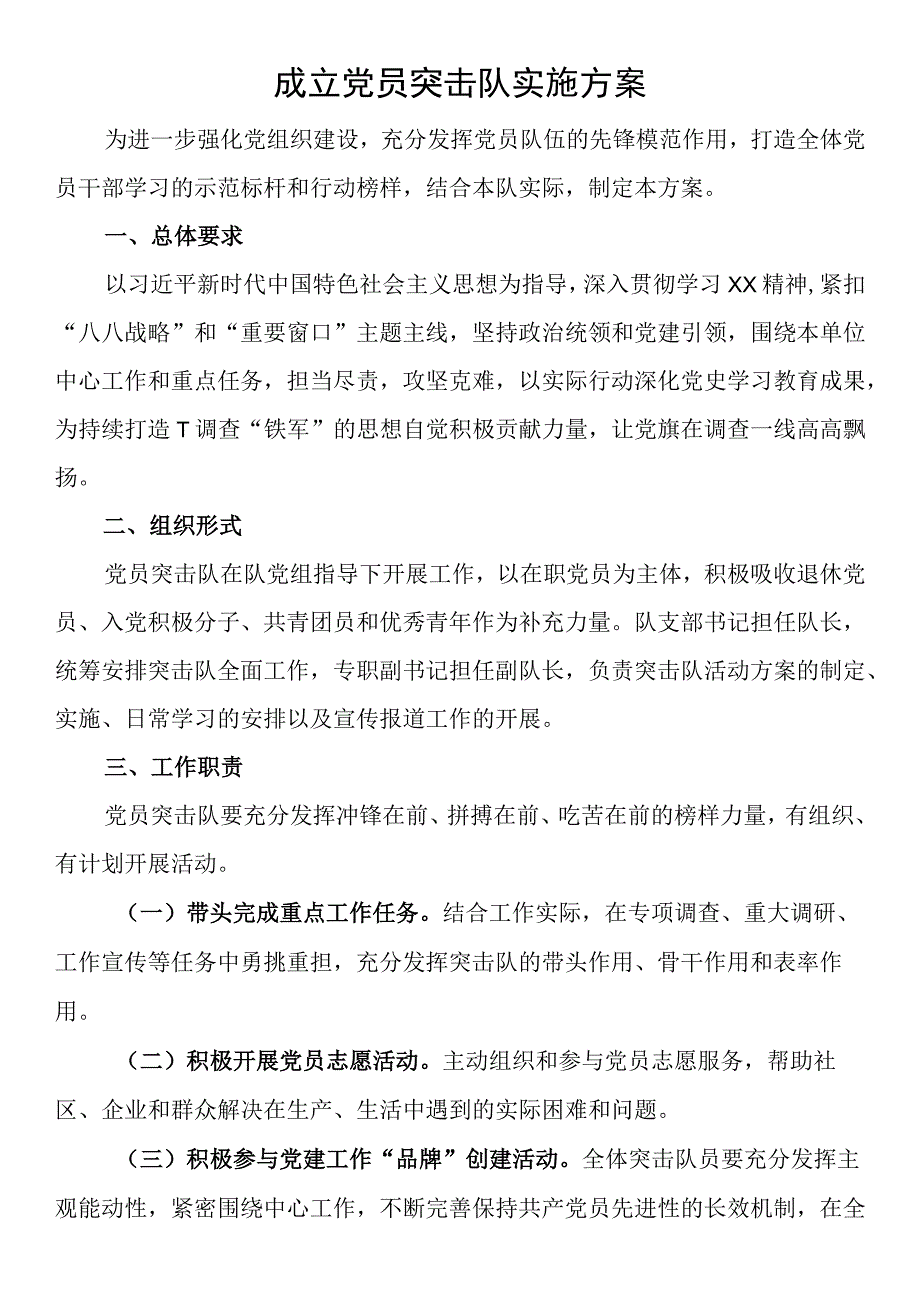 成立党员突击队实施方案.docx_第1页