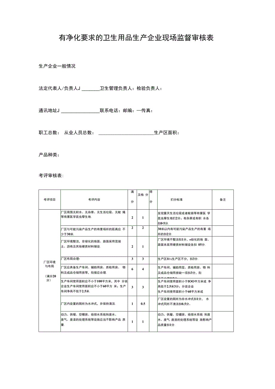 有净化要求的卫生用品生产企业现场监督审核表.docx_第2页