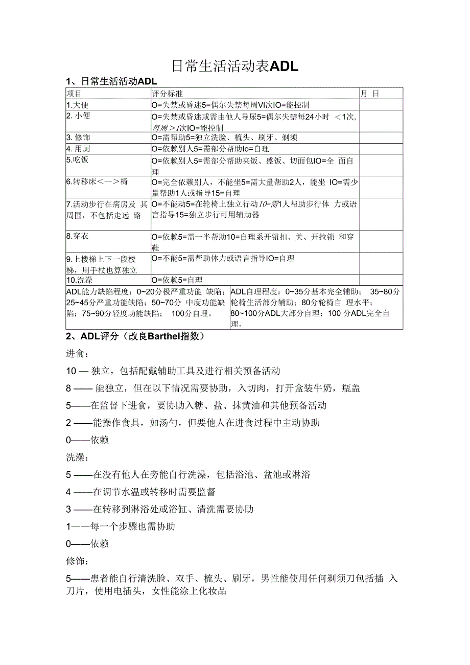 日常生活活动表ADL.docx_第1页