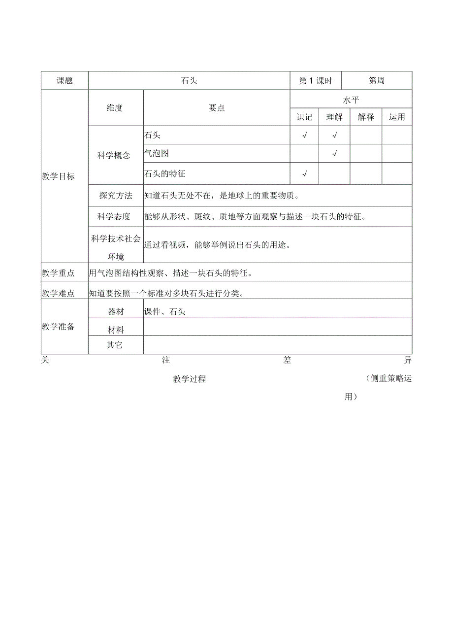 新苏教版一年级科学下册第1课《石头》教案.docx_第1页