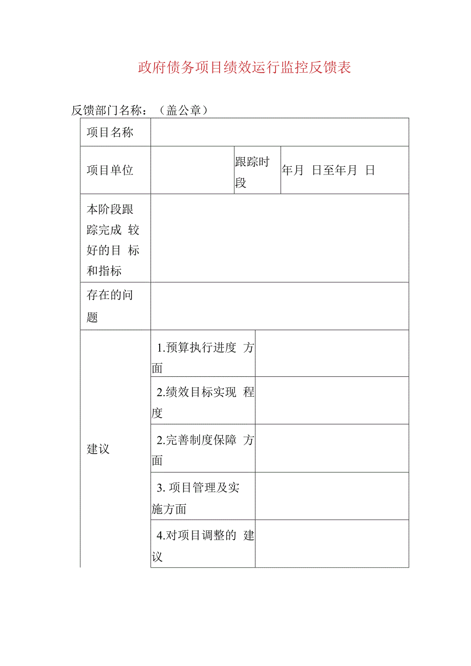 政府债务项目绩效运行监控反馈表.docx_第1页