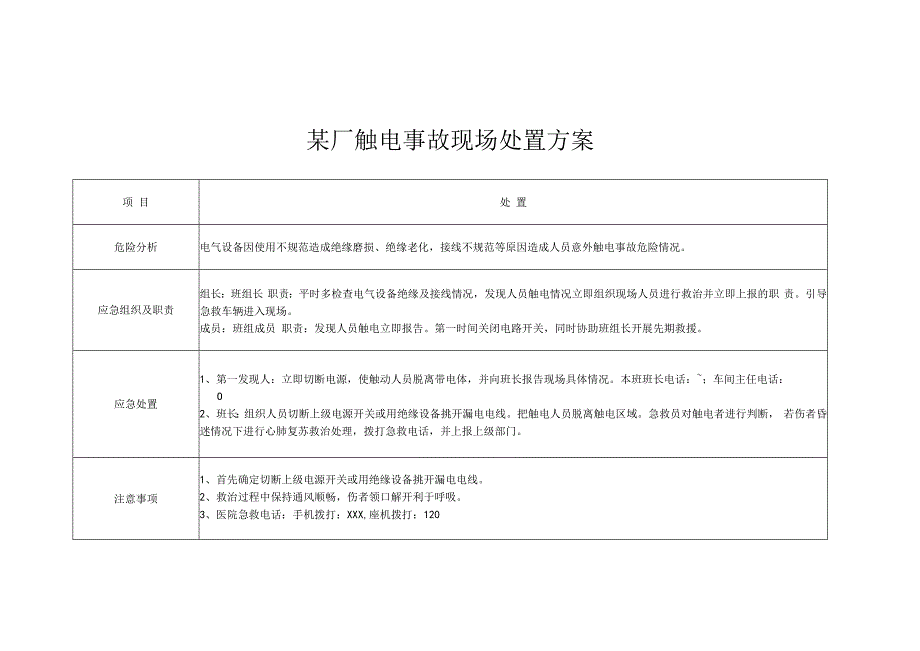 某厂触电事故现场处置方案.docx_第1页