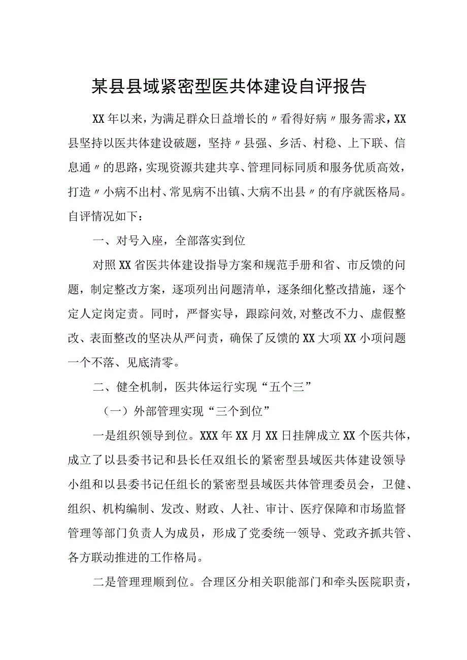 某县县域紧密型医共体建设自评报告.docx_第1页