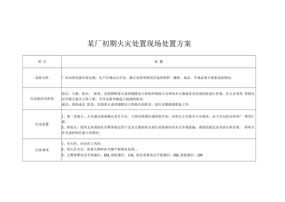 某厂初期火灾处置现场处置方案.docx_第1页