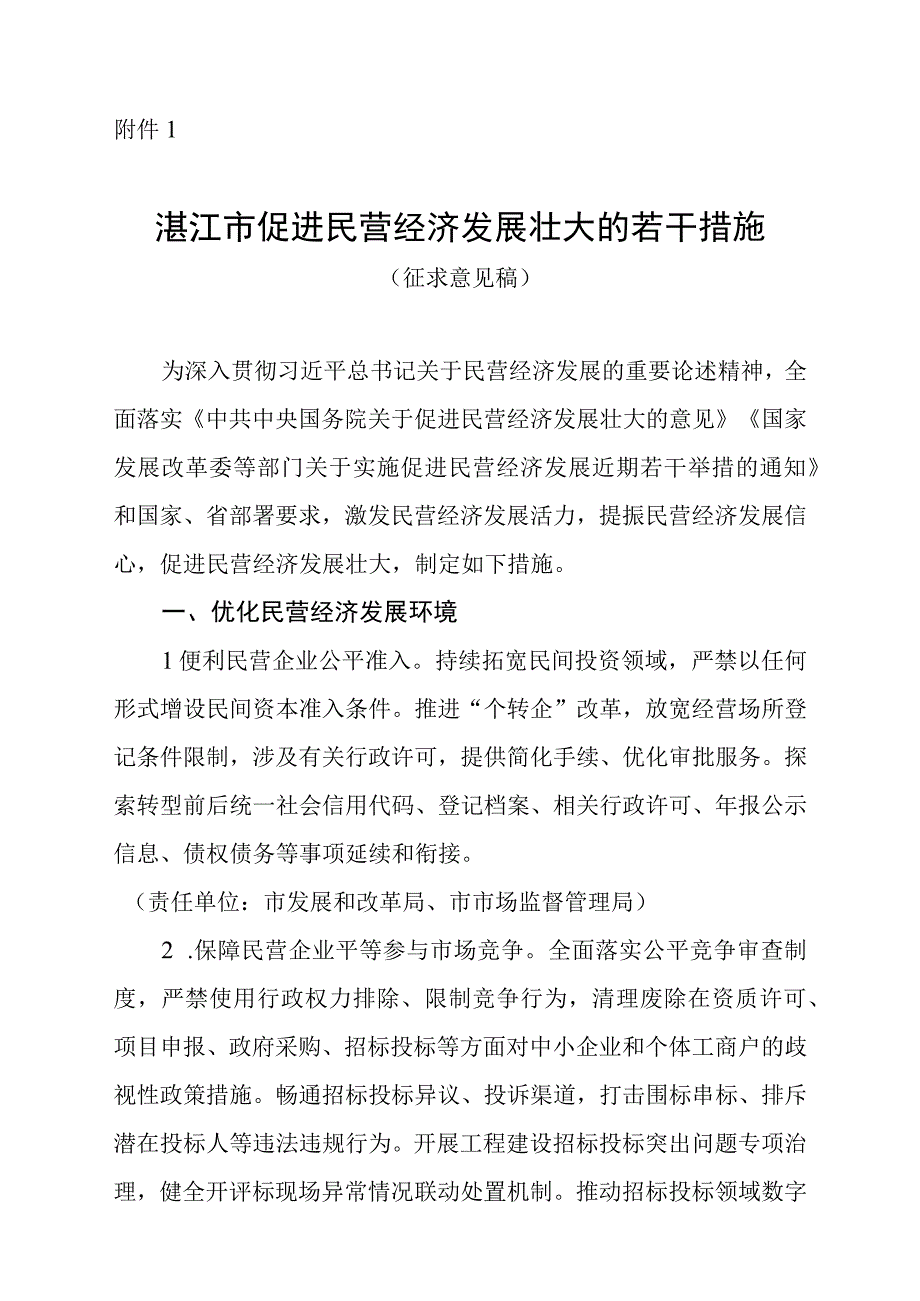 湛江市促进民营经济发展壮大的若干措施（征求意见稿）.docx_第1页