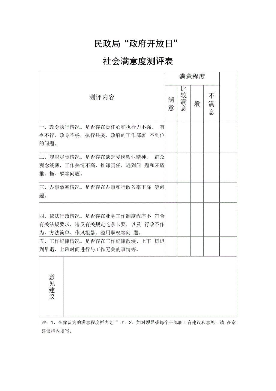 民政局政府开放日社会满意度测评表.docx_第1页