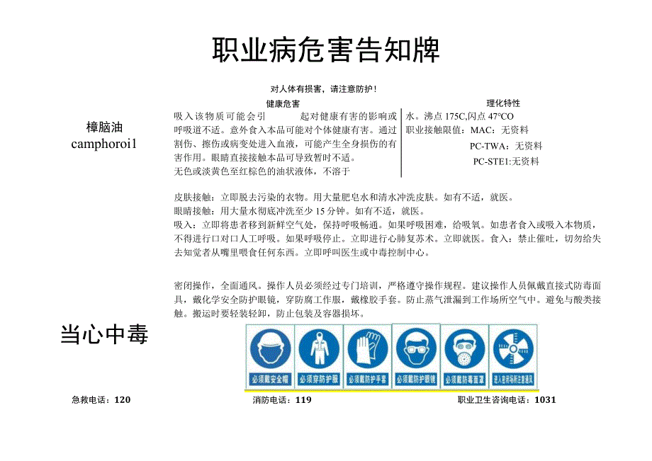 樟脑油-职业病危害告知牌.docx_第1页