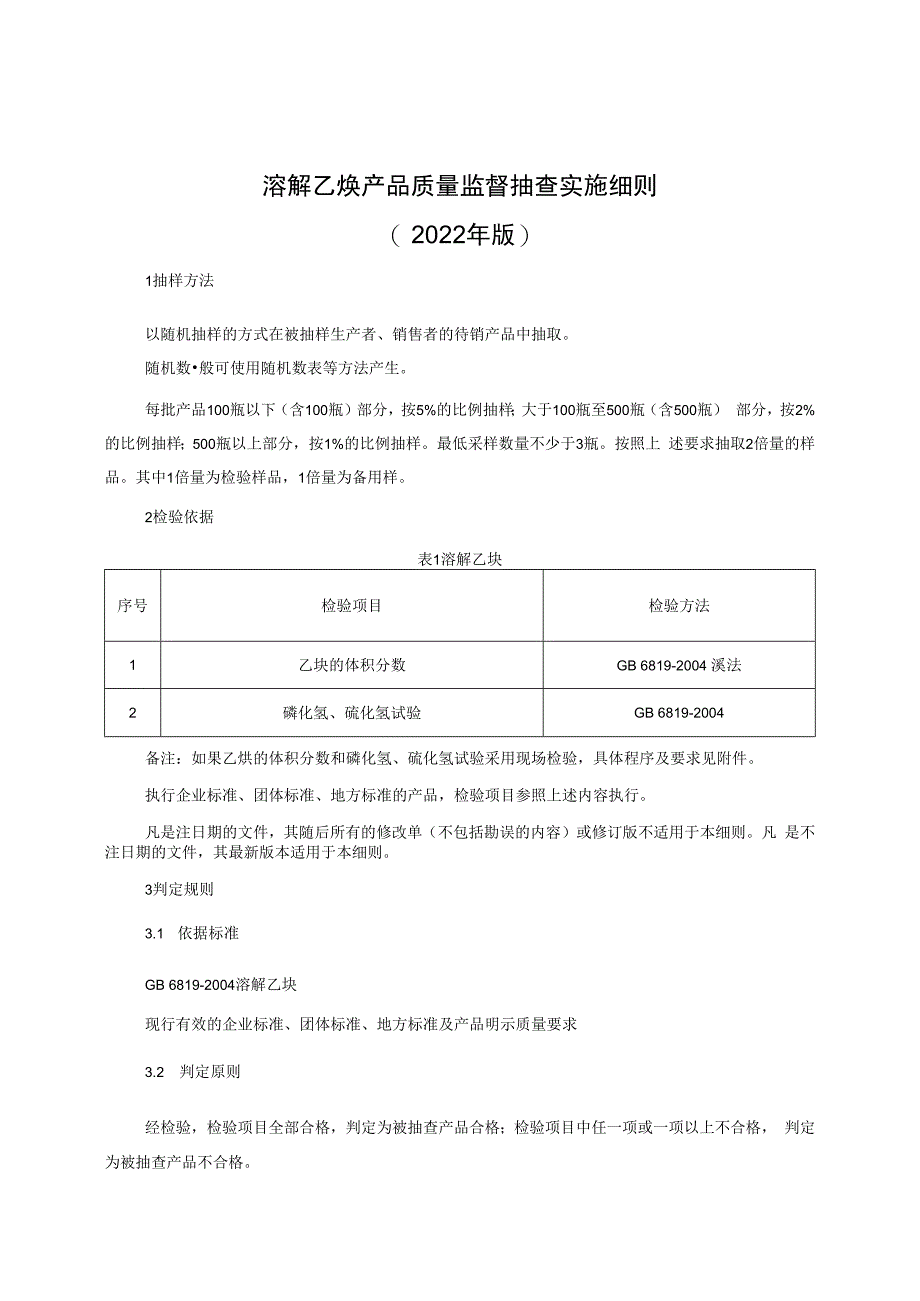 溶解乙炔产品质量监督抽查实施细则（2022年版）.docx_第1页