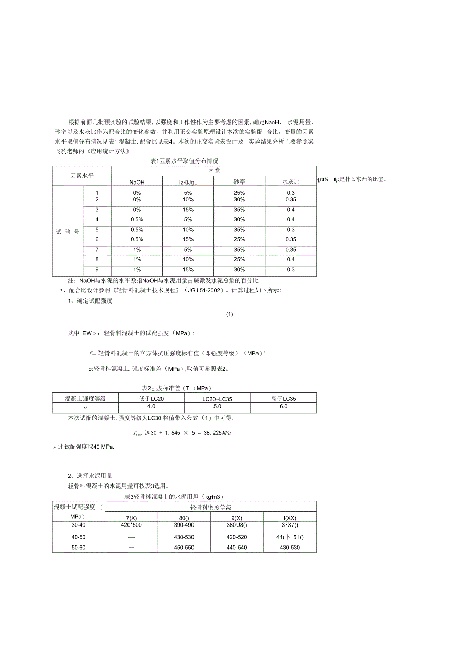 确定NaOH、水泥用量、砂率以及水灰比作为配合比的变化参数.docx_第1页