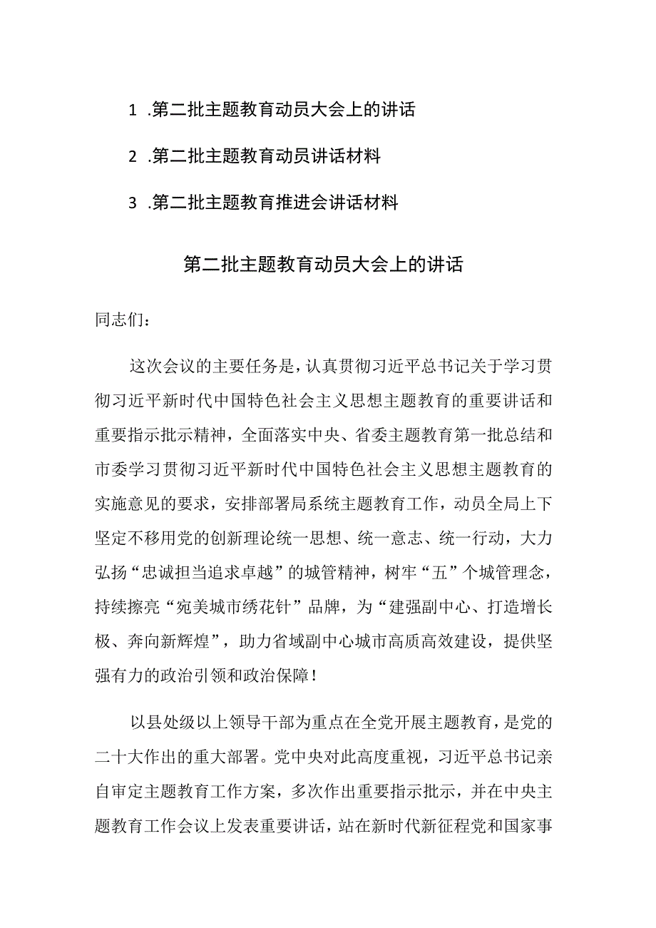 第二批主题教育动员大会上的讲话发言范文3篇.docx_第1页