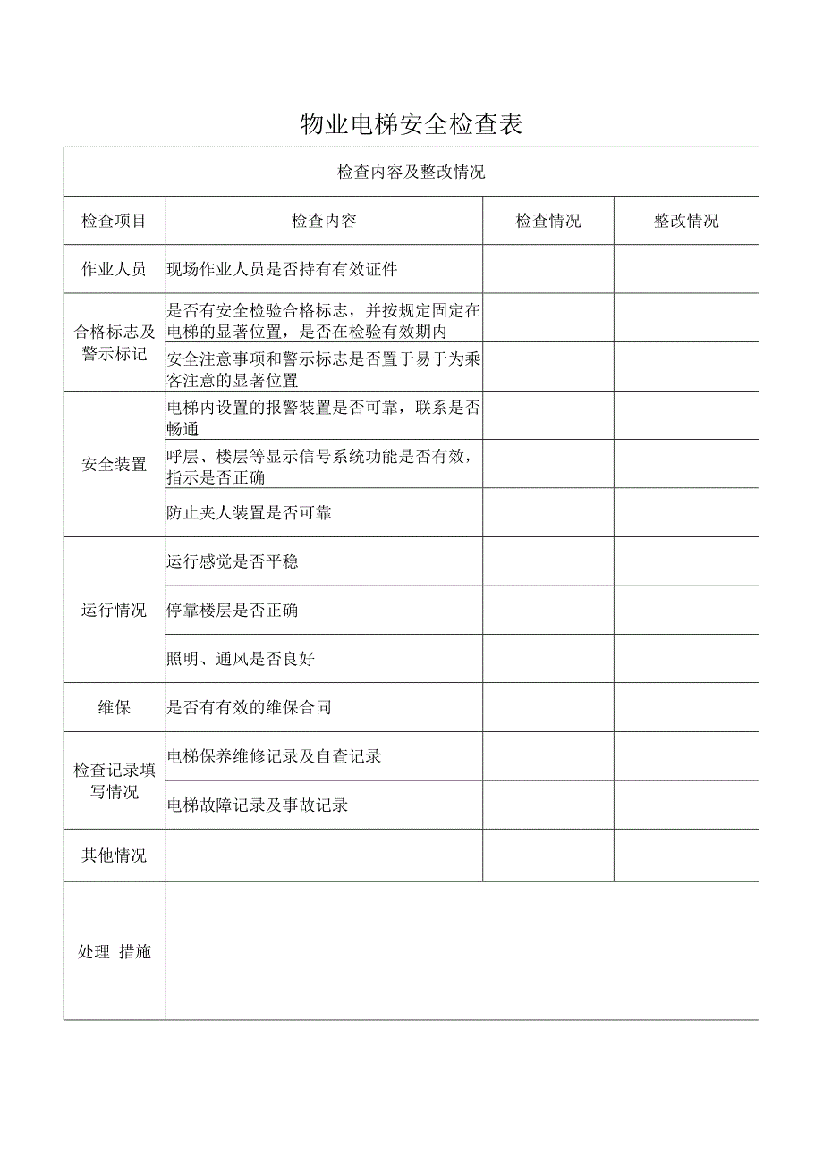 物业电梯安全检查表.docx_第1页