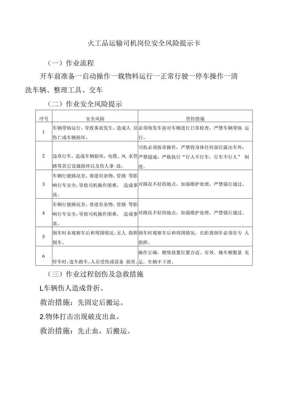 火工品运输司机岗位安全风险提示卡.docx_第1页