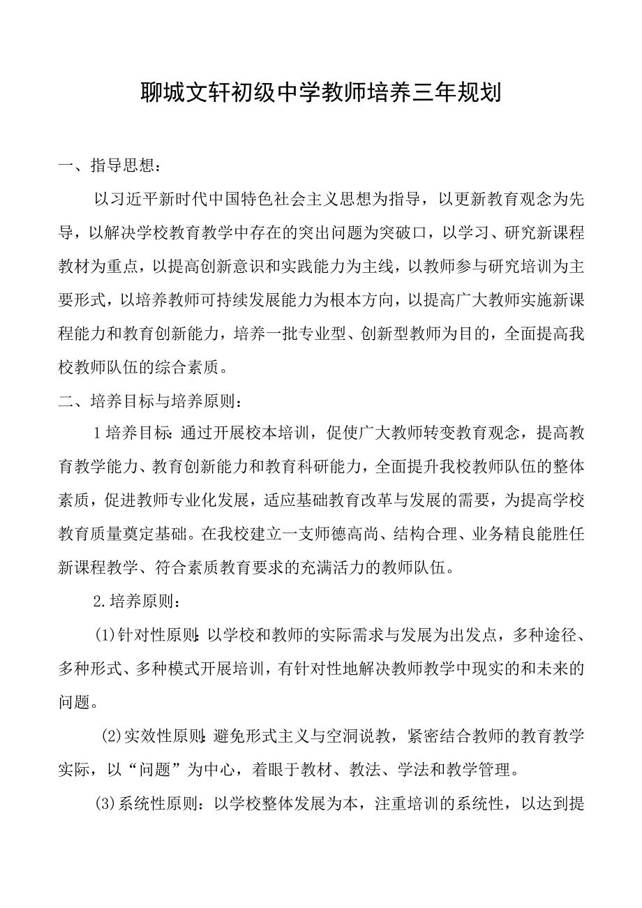 聊城文轩初级中学教师培养三年规划.docx_第1页