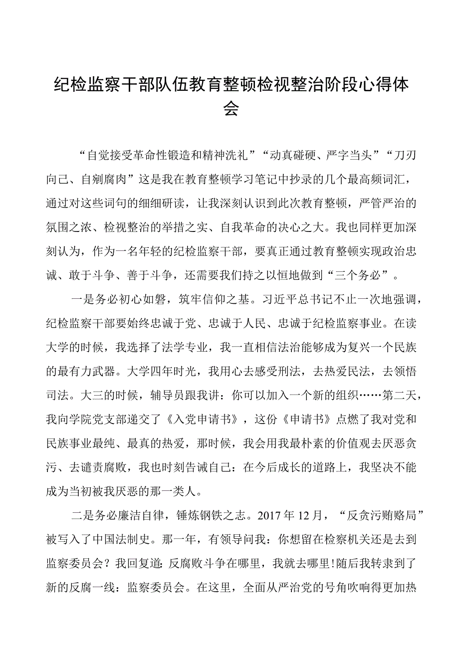 纪检监察干部队伍教育整顿检视整治阶段心得体会四篇.docx_第1页