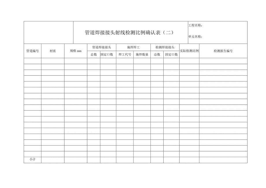 管道焊接接头射线检测比例确认表（二）.docx_第1页