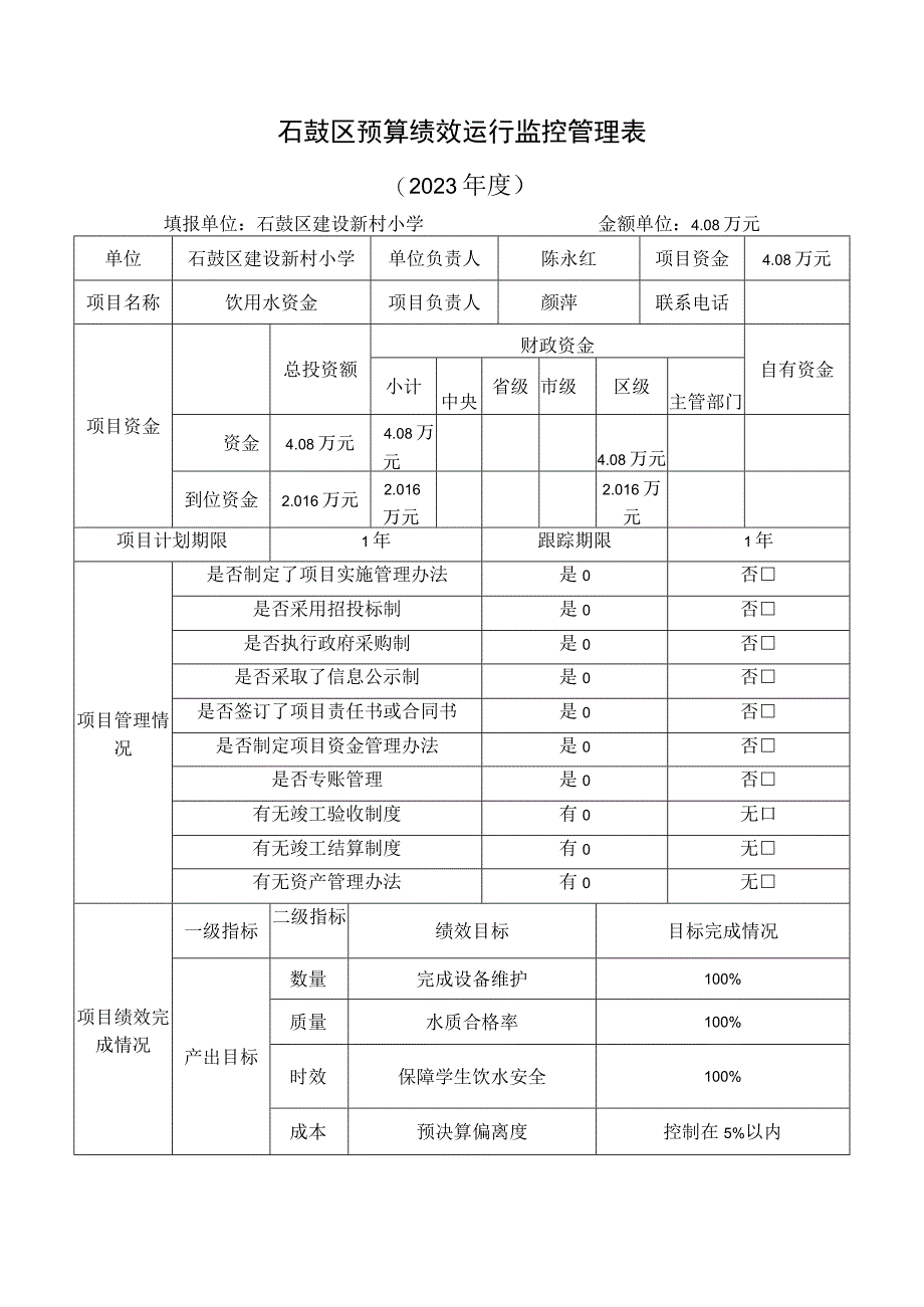 石鼓区预算绩效运行监控管理表.docx_第1页