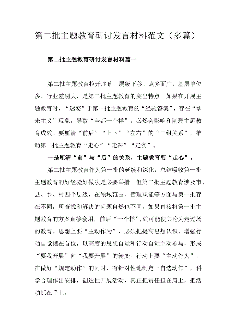 第二批主题教育研讨发言材料范文（多篇）.docx_第1页