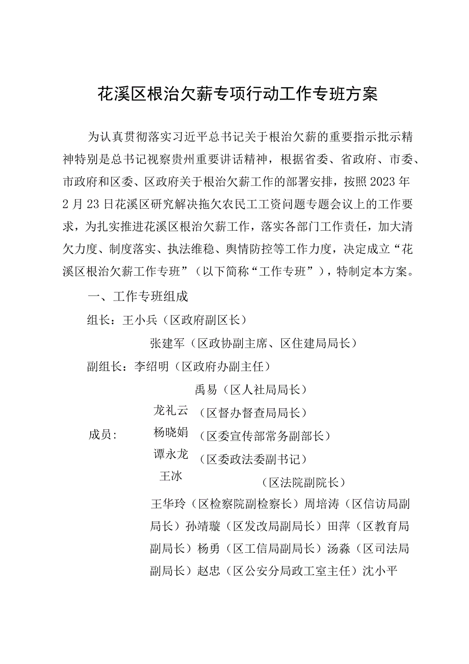 花溪区根治欠薪专项行动工作专班方案.docx_第1页