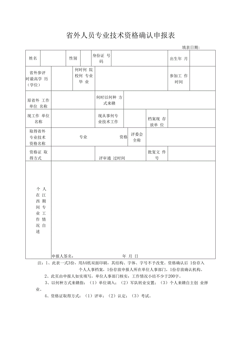 省外人员专业技术资格确认申报表.docx_第1页