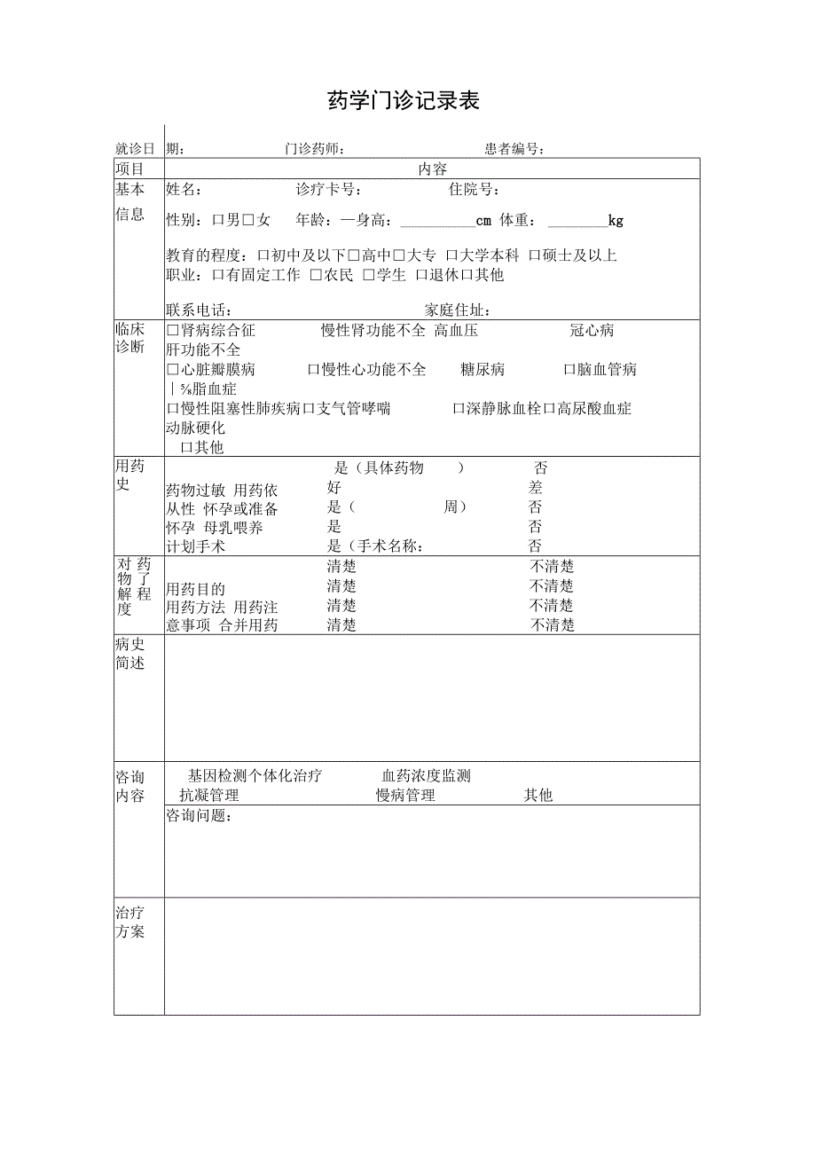 药学门诊表(通用).docx_第1页