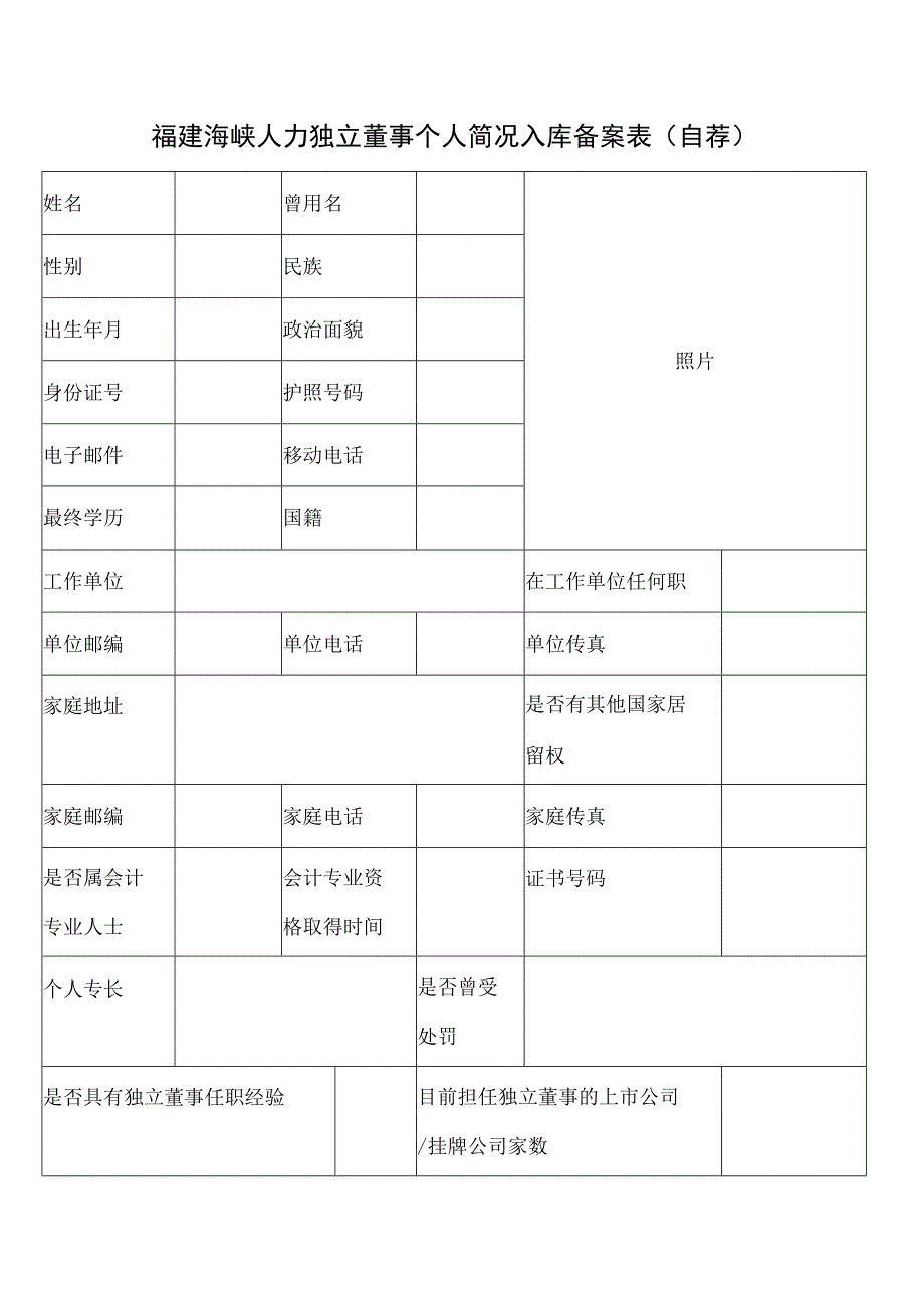 福建海峡人力独立董事个人简况入库备案表自荐.docx_第1页