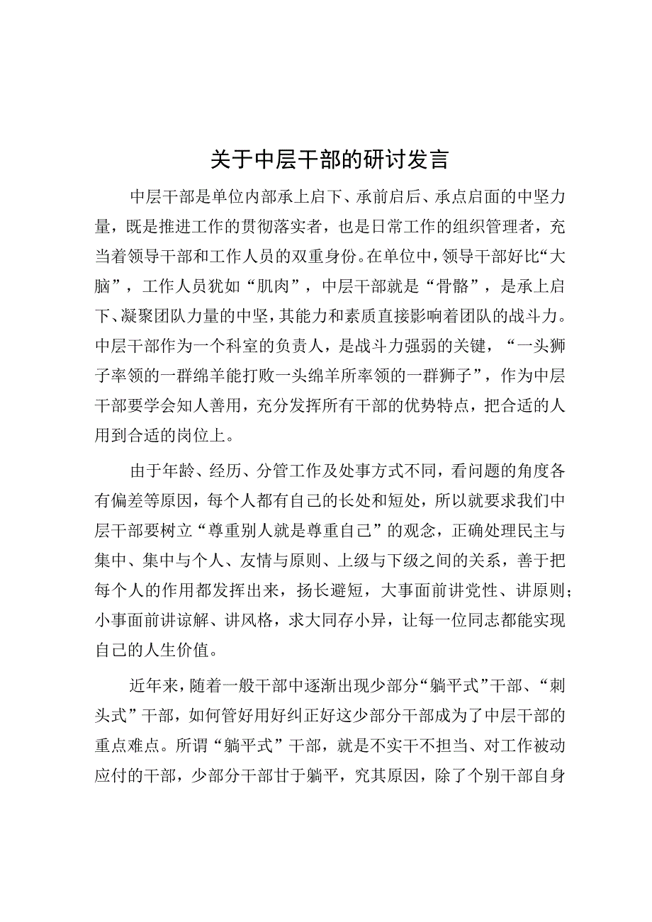 研讨发言：关于中层干部.docx_第1页