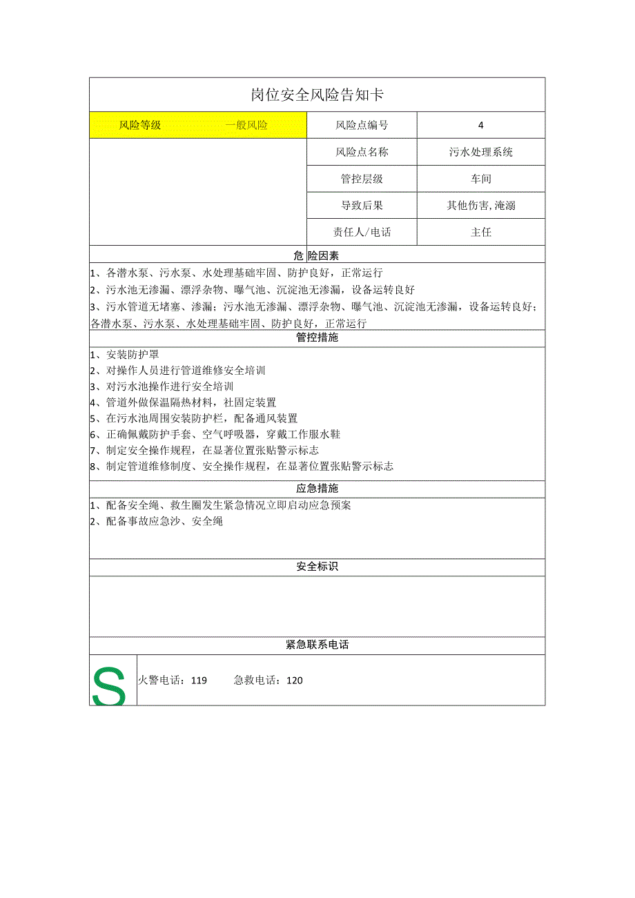 食品有限公司污水处理系统岗位风险告知卡.docx_第1页