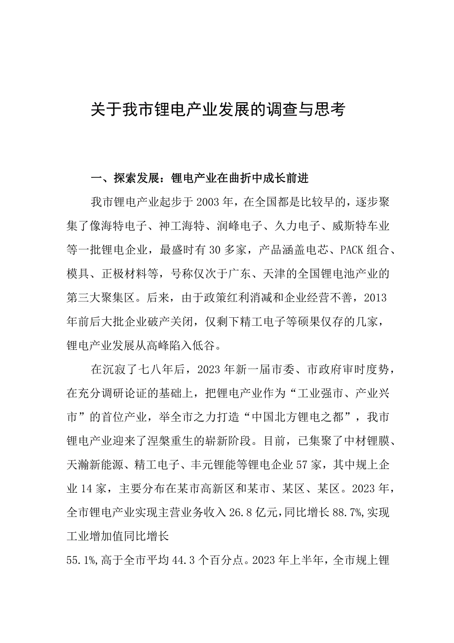 调研报告：关于我市锂电产业发展的调查与思考.docx_第1页