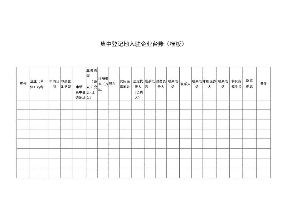 集中登记地入驻企业台账模板.docx_第1页