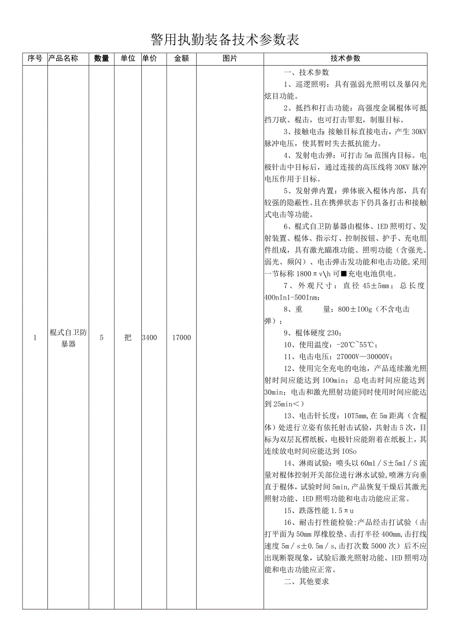 警用执勤装备技术参数表.docx_第1页