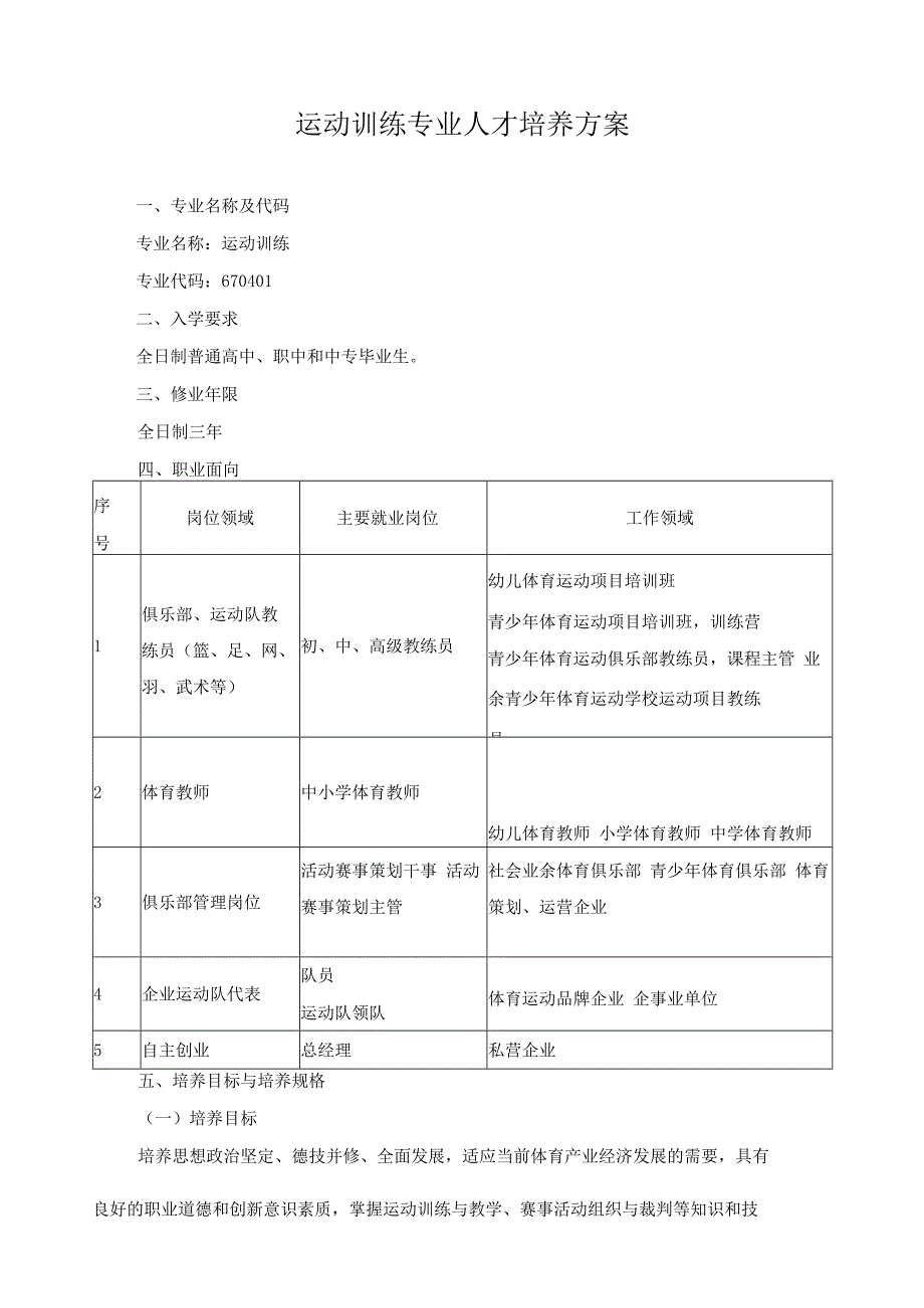 运动训练专业人才培养方案.docx_第1页