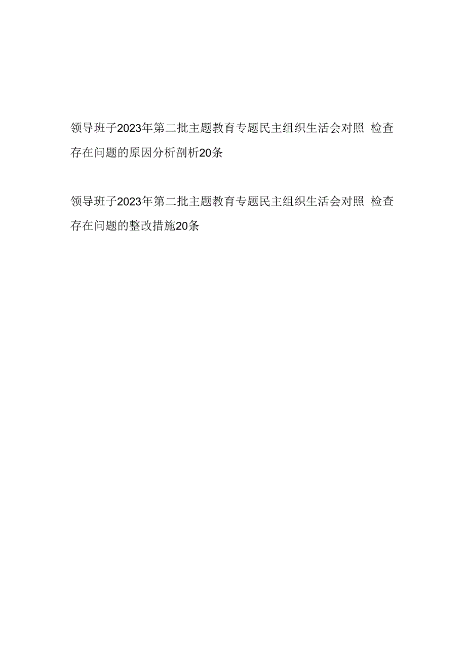 领导班子2023年第二批主题教育专题民主组织生活会存在问题原因分析剖析整改措施共40条.docx_第1页