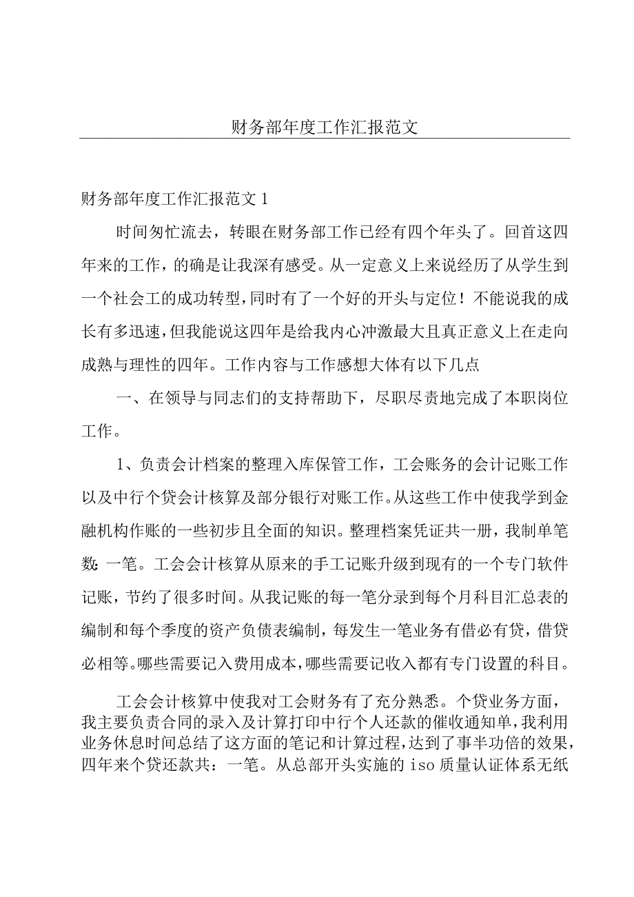 财务部年度工作汇报范文.docx_第1页