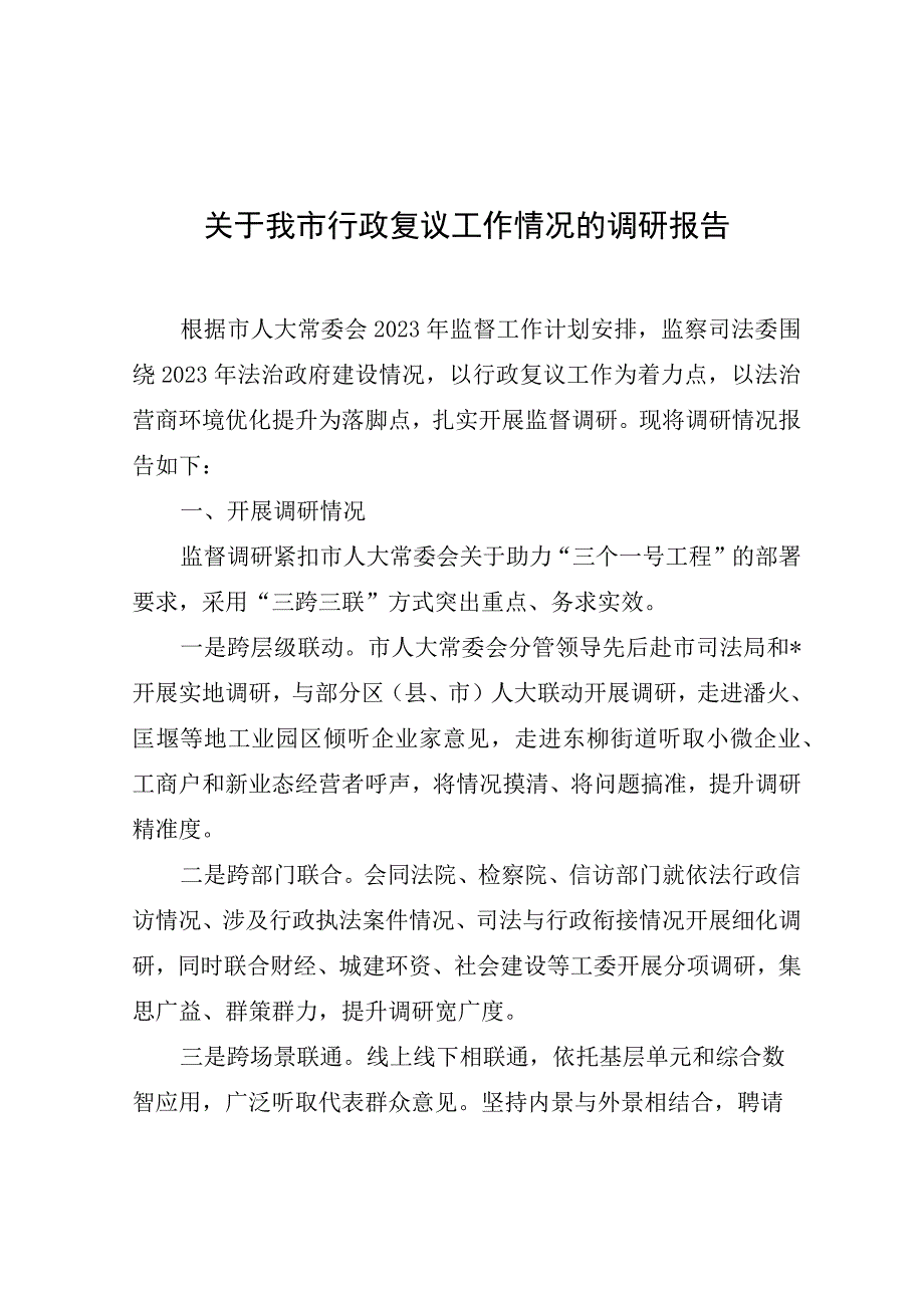 调研报告：行政复议工作情况（市级）（人大）.docx_第1页