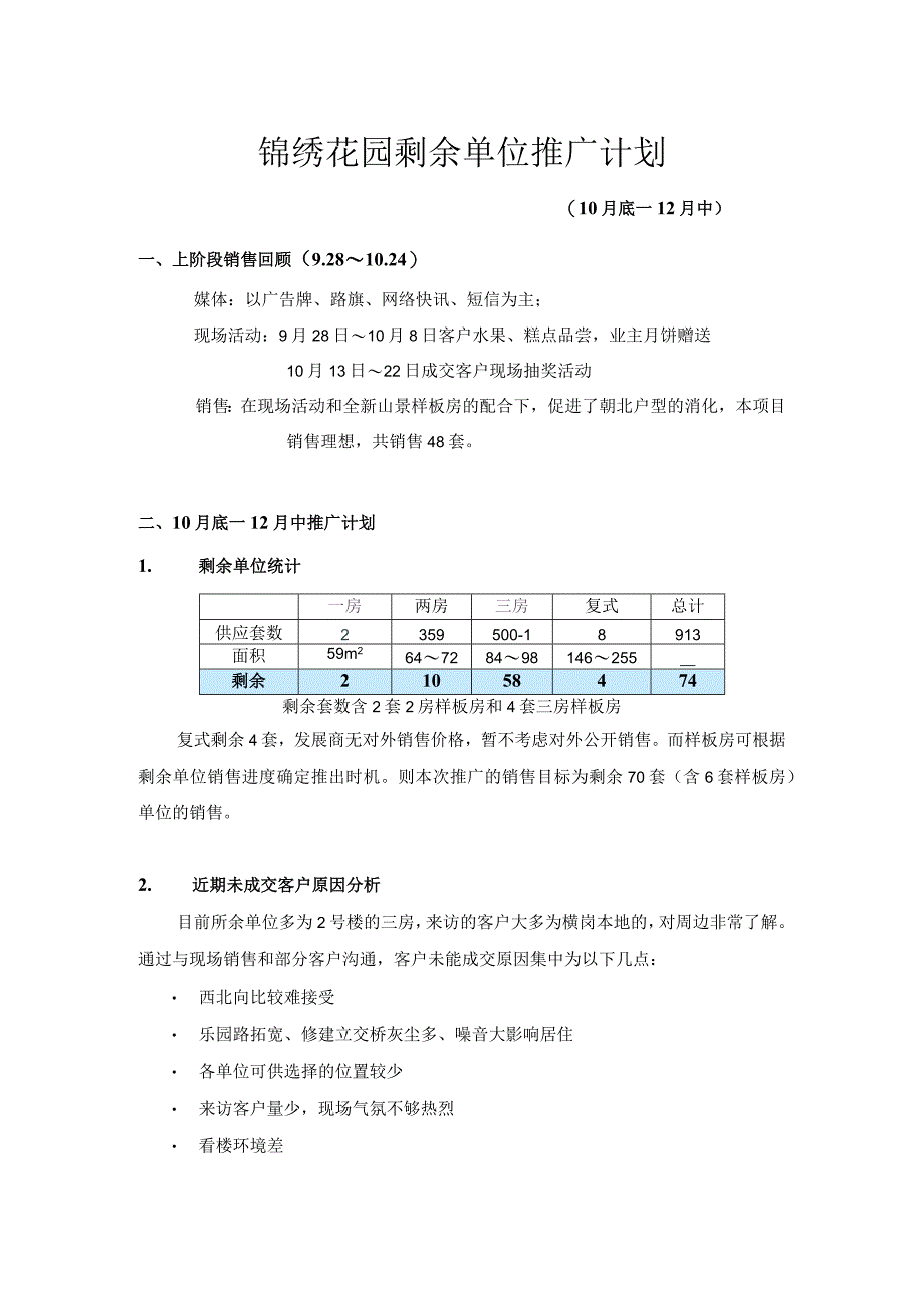 锦绣花园剩余单位推广计划.docx_第1页