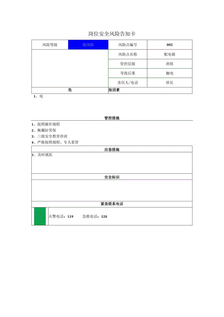 门窗幕墙工程有限公司配电箱岗位风险告知卡.docx_第1页