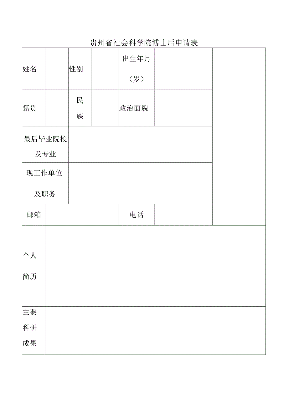 贵州省社会科学院博士后申请表.docx_第1页