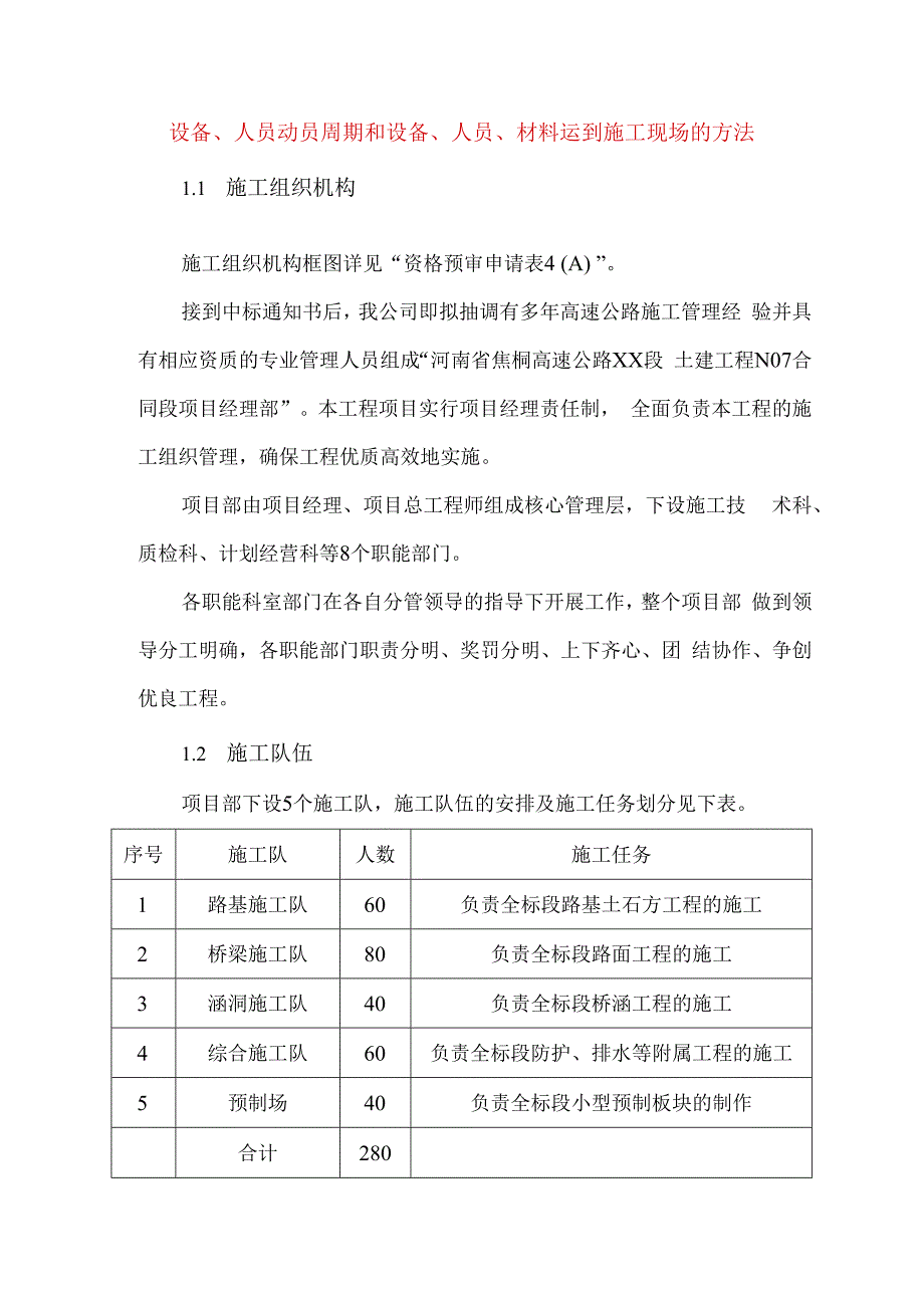 设备、人员动员周期和设备、人员、材料运到施工现场的方法.docx_第1页