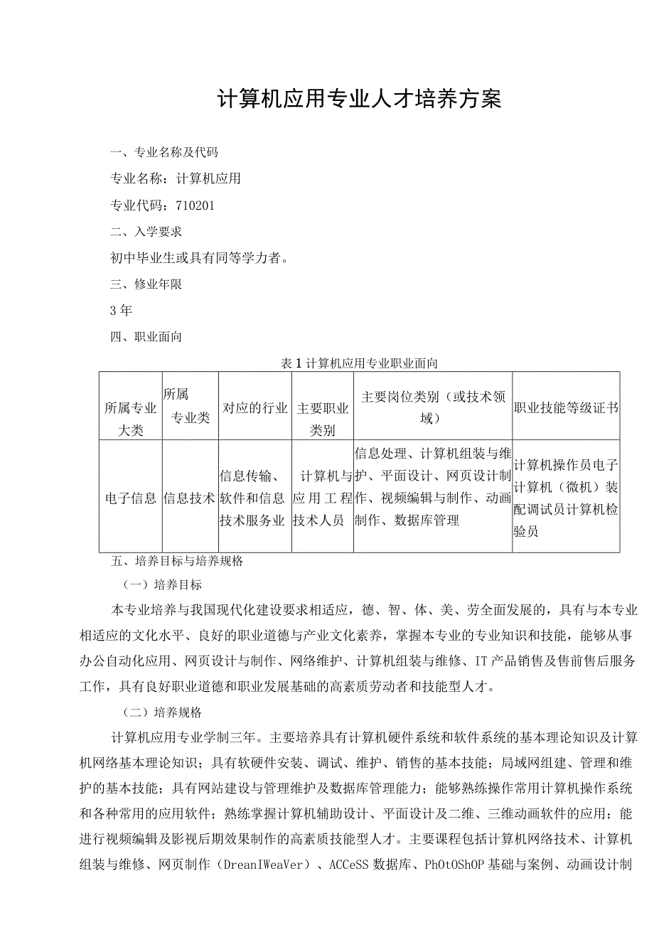 计算机应用专业人才培养方案.docx_第1页